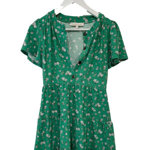 MONTEAU Los Angeles floral mini dress flutter sleeve empire waist Green Sz S